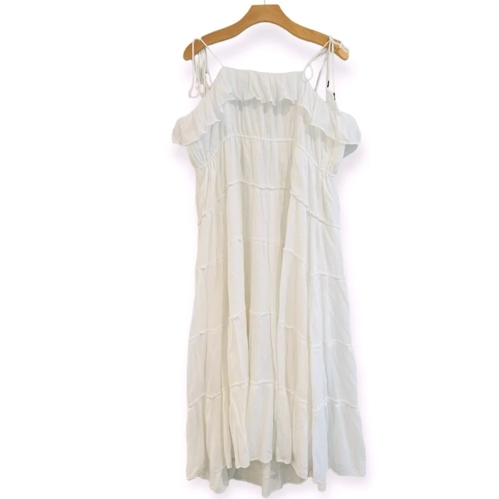 ANTHROPOLOGIE Tiered A Line White Sleeveless Dress Size M NEW - Picture 5 of 12